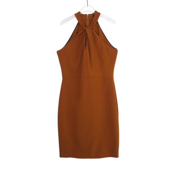 Zara Woman Orange Brown Halter Keyhole Sheath Dress Midi Sleeveless Dress Large - Picture 6 of 8